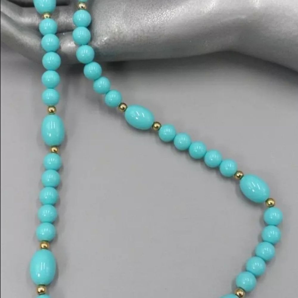 Avon 1983 Turquoise Impressions Necklace Simulated Turquoise Gold Accents Vtg - Picture 3 of 8